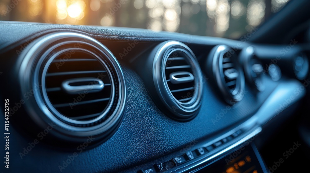 Close-up of car air vents and dashboard controls. Close-up of car air vents and dashboard controls.