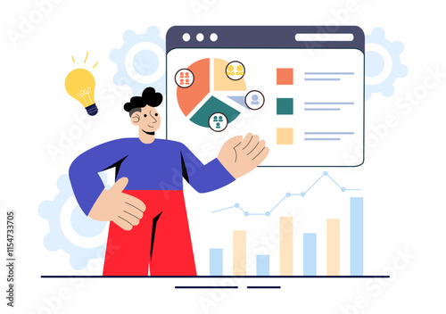 Top Manager Employees Vector Illustration Featuring Project Management and Financial Report Strategies to Achieve Goals or Targets in a Background