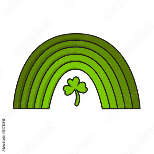 This image depicts a stylized green rainbow with a shamrock at its center. It symbolizes Irish culture, luck, and St. Patrick’s Day celebrations. This is a vector image.