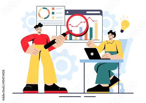 Top Manager Employees Vector Illustration Featuring Project Management and Financial Report Strategies to Achieve Goals or Targets in a Background