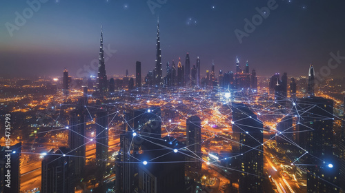 Wallpaper Mural Smart digital Innovation city with connection network reciprocity over the cityscape. of future smart wireless city and social media networking systems that connects business people with in city Torontodigital.ca