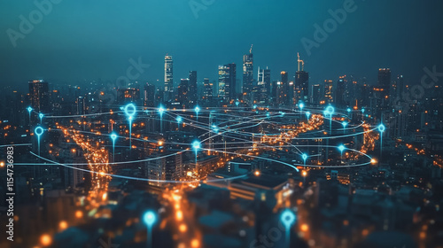 Wallpaper Mural Smart digital Innovation city with connection network reciprocity over the cityscape. of future smart wireless city and social media networking systems that connects business people with in city Torontodigital.ca