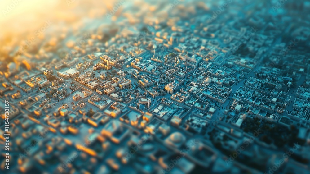 Aerial view of a city at sunrise. Aerial view of a city at sunrise.