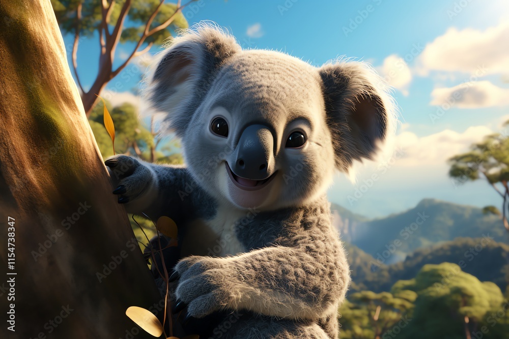 Happy koala on a tree. Happy koala on a tree.