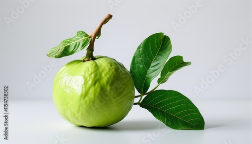 Fresh Green Guava Fruit with Leaves on a Neutral Background for Upscale Stock Photos photo