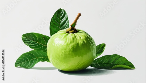 Fresh Green Guava on Leaves with Light Accent in Upscale Topaz Style Photography photo