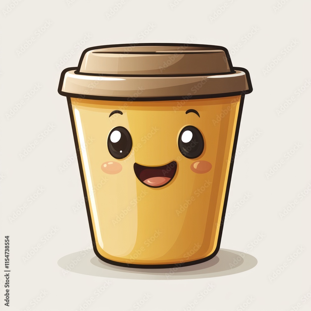 Cute cartoon coffee cup with happy expression. Cute cartoon coffee cup with happy expression.