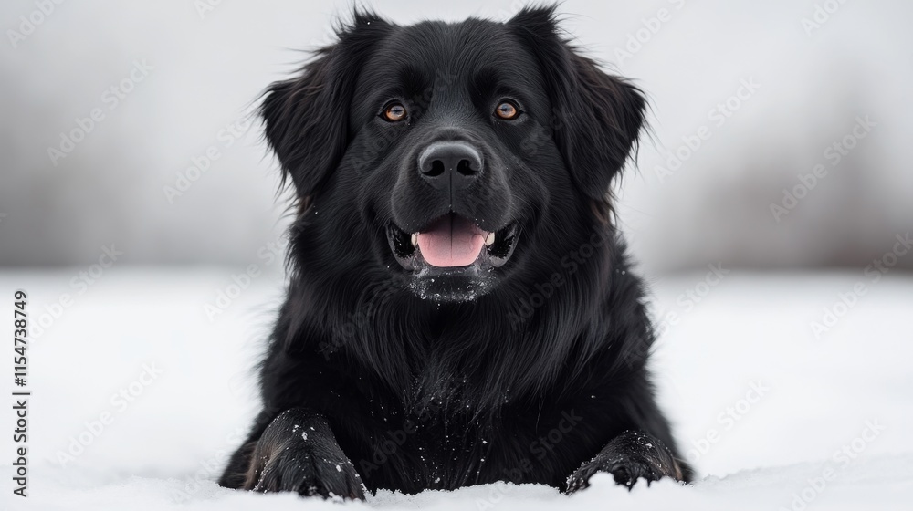 Naklejka premium Black Dog in Winter Wonderland