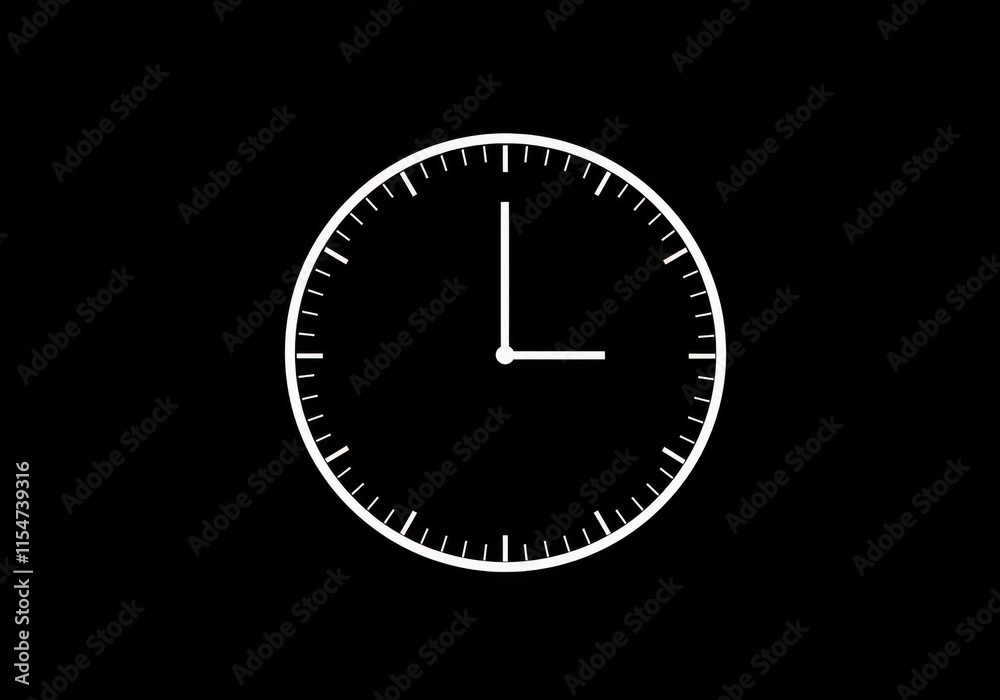 Clock face, minimalist design, black and white, circular shape, 4 o'clock, simple lines, iconic Clock face, minimalist design, black and white, circular shape, 4 o'clock, simple lines, iconic