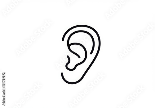 Simple line drawing, black and white icon, human ear outline, minimalist design
