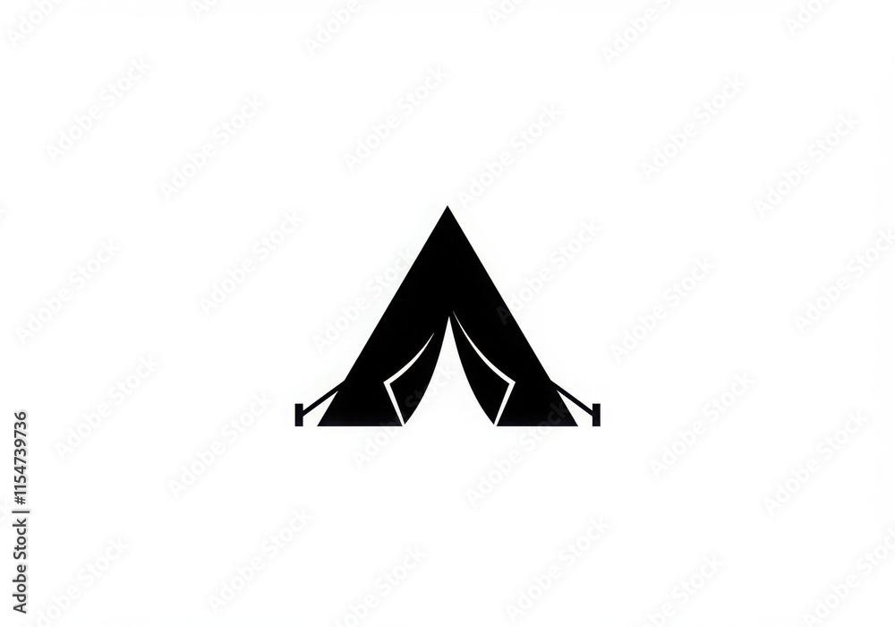 minimalist icon, camping tent, black silhouette, white background, simple geometric shape minimalist icon, camping tent, black silhouette, white background, simple geometric shape