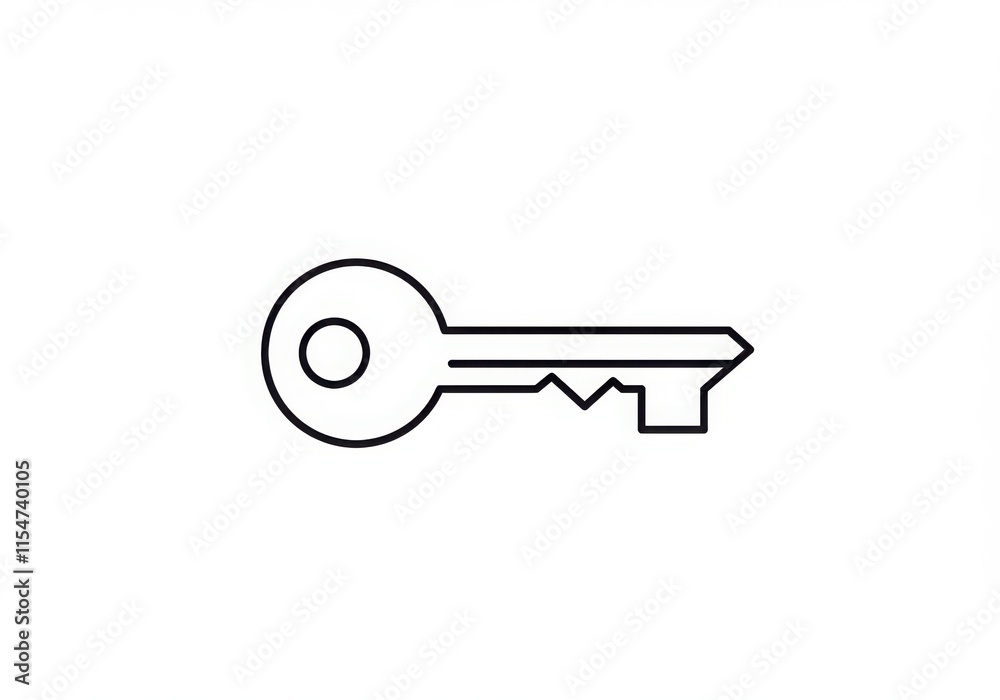 Simple line drawing, minimalist key icon, black and white, vector graphic style, clean lines, single Simple line drawing, minimalist key icon, black and white, vector graphic style, clean lines, single