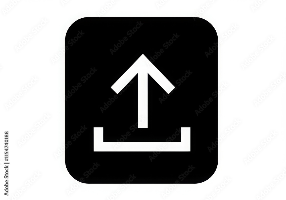 Black and white icon, upload symbol, minimalist design, thick lines, simple geometric shapes Black and white icon, upload symbol, minimalist design, thick lines, simple geometric shapes