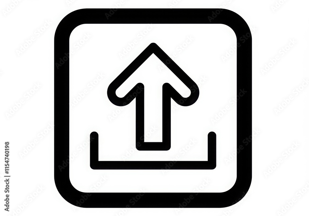Black and white icon, upload symbol, minimalist design, thick lines, simple geometric shapes Black and white icon, upload symbol, minimalist design, thick lines, simple geometric shapes