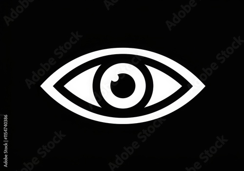 minimalist eye icon, black and white, graphic design, simple shapes, circular pupil, almond