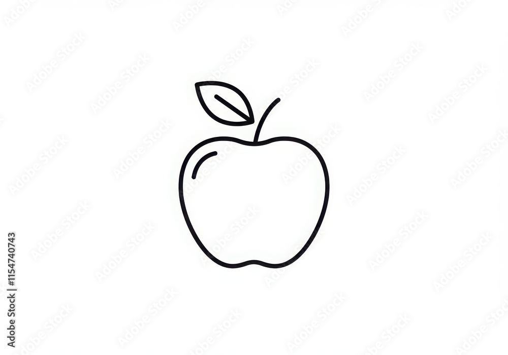 Simple line drawing, minimalist apple icon, black and white, single leaf, clean outline, graphic Simple line drawing, minimalist apple icon, black and white, single leaf, clean outline, graphic
