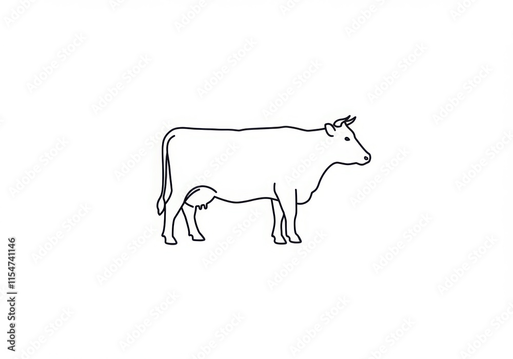 simple line drawing, cow silhouette, black and white illustration, minimalist design, farm animal simple line drawing, cow silhouette, black and white illustration, minimalist design, farm animal