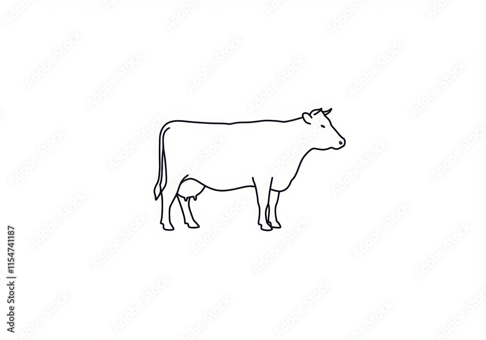 simple line drawing, cow silhouette, black and white illustration, minimalist design, farm animal simple line drawing, cow silhouette, black and white illustration, minimalist design, farm animal