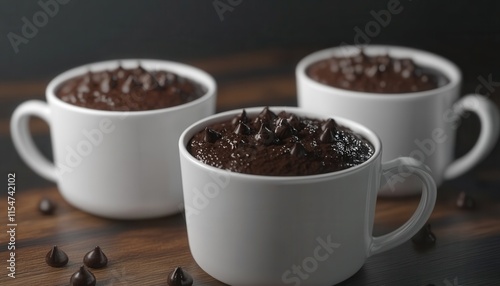 [Warmly lit tablescape with marshmallowtopped mugs] Cosy Coffee Break: Warm Ceramic Mugs with Marshmallows and Rich Dark Liquid photo