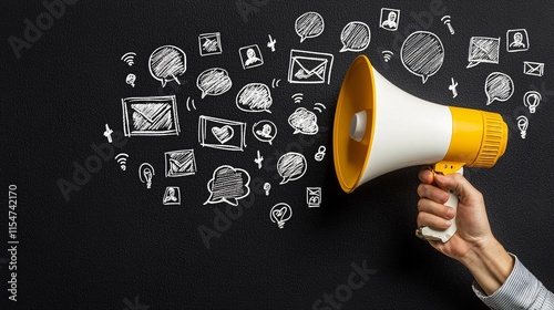 Communication Concept with Megaphone and Symbols photo