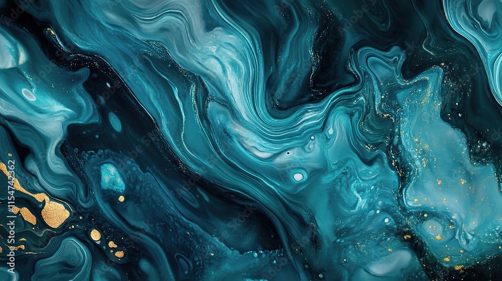 Obraz premium Teal and Blue Abstract Watercolor Background with Golden Accents