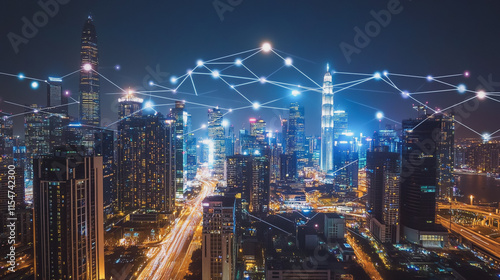 Wallpaper Mural Smart digital Innovation city with connection network reciprocity over the cityscape. of future smart wireless city and social media networking systems that connects business people with in city Torontodigital.ca