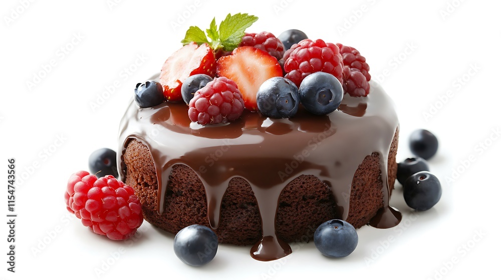 chocolate cake with chocolate frosting And strawberries isolated on white background chocolate cake with chocolate frosting And strawberries isolated on white background