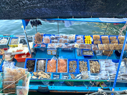 Photography Selling fish, shrimp, octopus, seafood market in Sai Kung Hong Kong