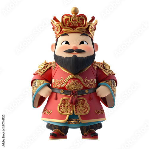 cheerful cartoon character dressed as king in ornate attire