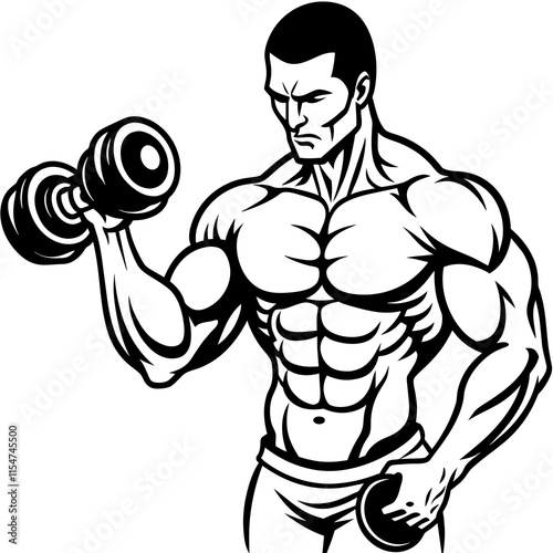 bodybuilder training with dumbbell