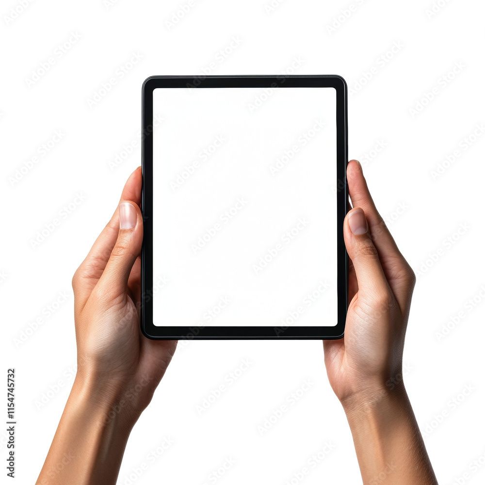 Realistic Hand Holding Sleek Modern Tablet with Blank Screen Realistic Hand Holding Sleek Modern Tablet with Blank Screen