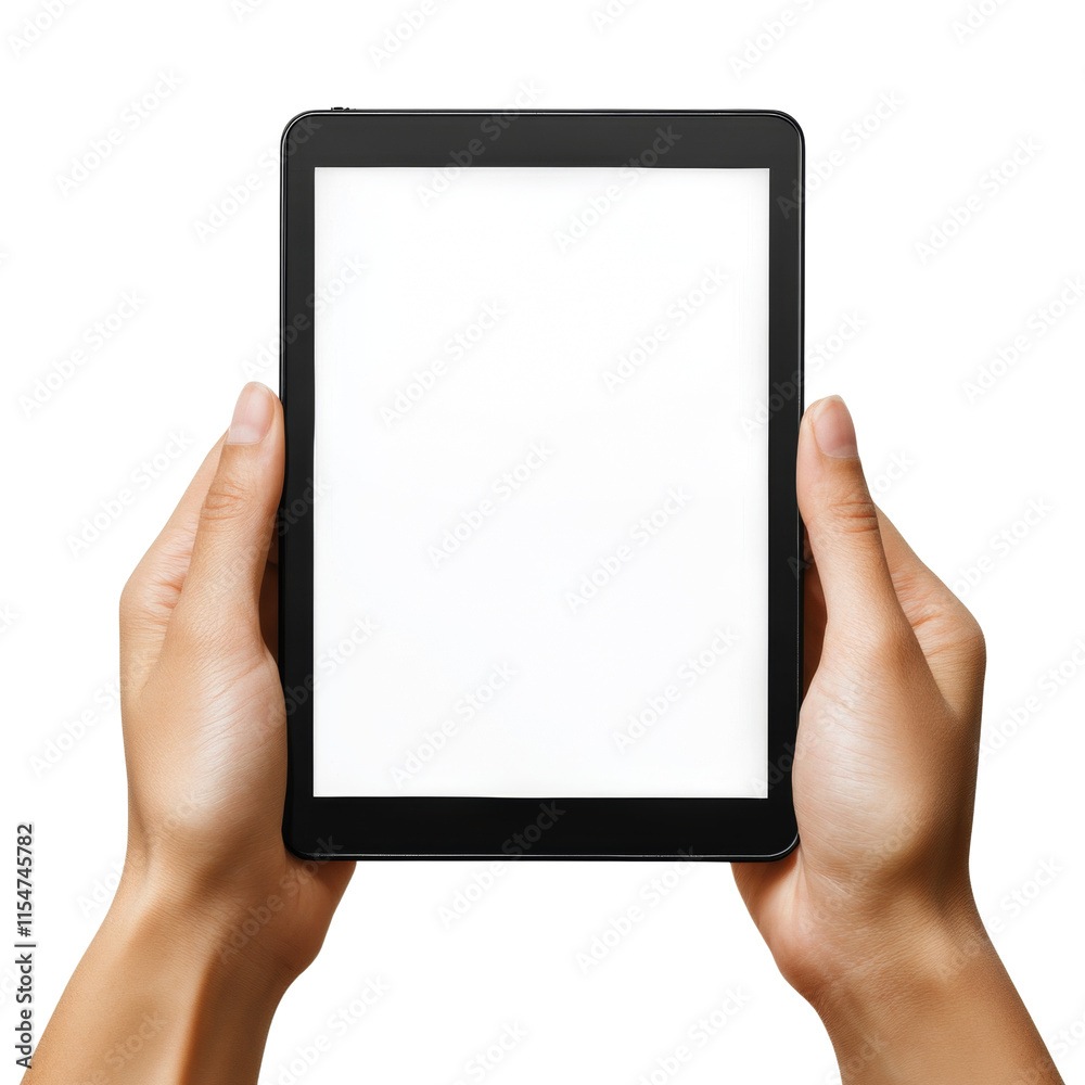 Realistic Hand Holding Sleek Modern Tablet with Blank Screen Realistic Hand Holding Sleek Modern Tablet with Blank Screen