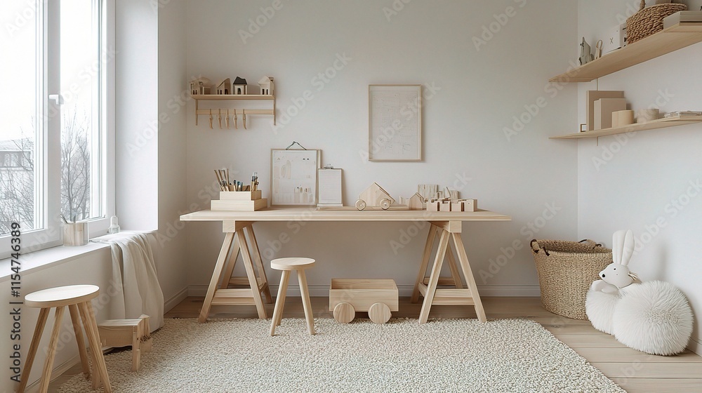 Fototapeta premium Modern Timber Desk Mockup for Home Office Design Inspiration