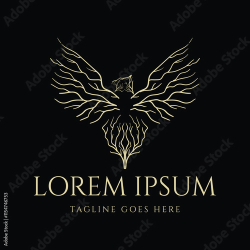 Spreading Wings Eagle Hawk Falcon Tree Branch Illustration Logo Design