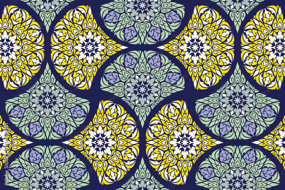 custom made wallpaper toronto digitalSeamless bold colorful floral arabesque pattern in damask style motifs suitable for wallpaper, cloth, tiles, blanket, curtain and fabric design isolated illustration vector EPS files.