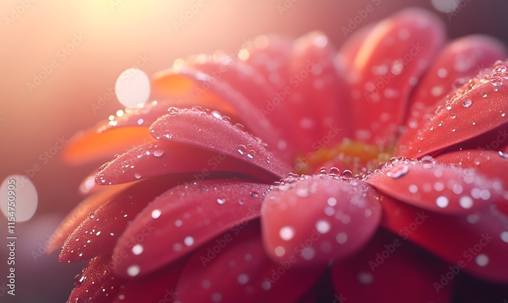 Close-up of a red flower with water droplets. Close-up of a red flower with water droplets.