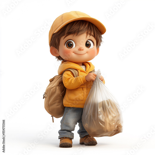 little child holding plastic trash