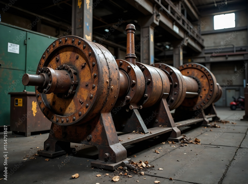Rusty Industrial Machine in Abandoned Factory Setting new image 