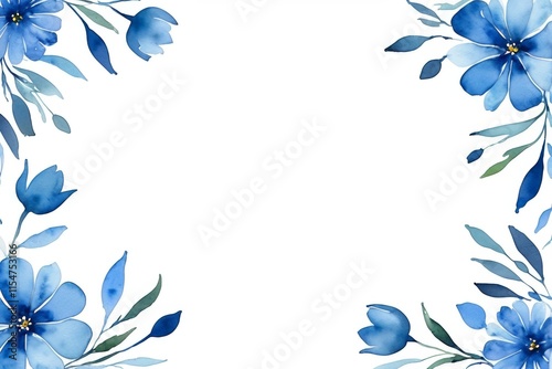 there is a blue flower border with leaves and flowers on it