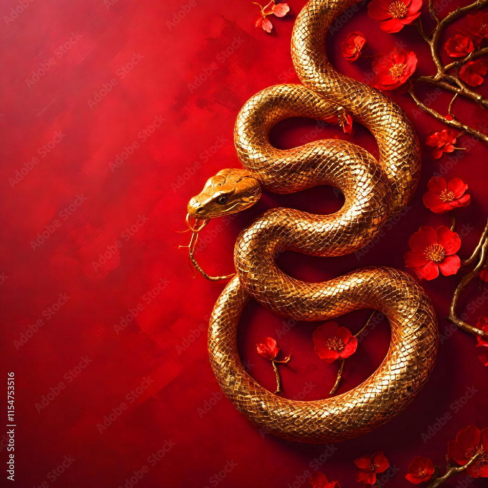 Fototapeta premium luxury red and gold chinese snake new year background with copy space for text, snake year