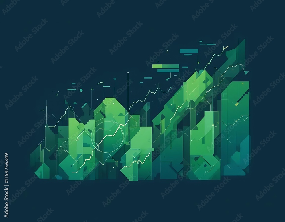 Obraz premium Abstract Green Geometric Growth Chart Showing Upward Trend