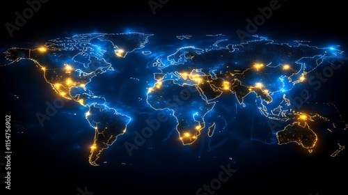 Illuminated World Map Showing Global Connectivity