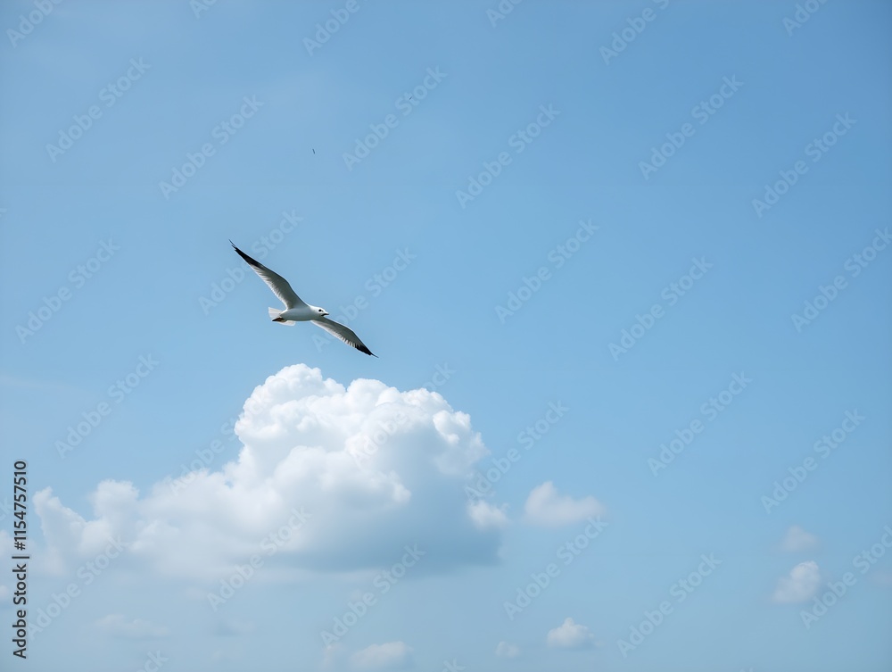 Low angle view of sea bird with cloud and blue sky Low angle view of sea bird with cloud and blue sky