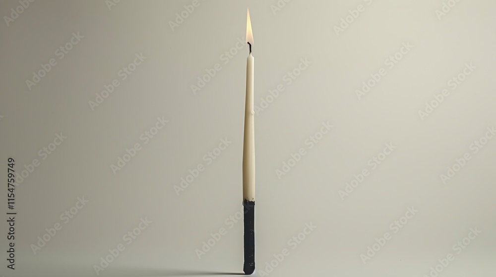Lit beige candle with black base. Lit beige candle with black base.