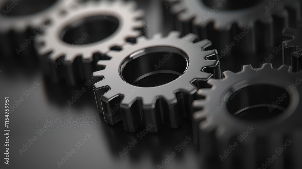 Close-up of interlocking metallic gears. Close-up of interlocking metallic gears.