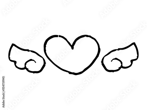 ペン風ハートと羽根