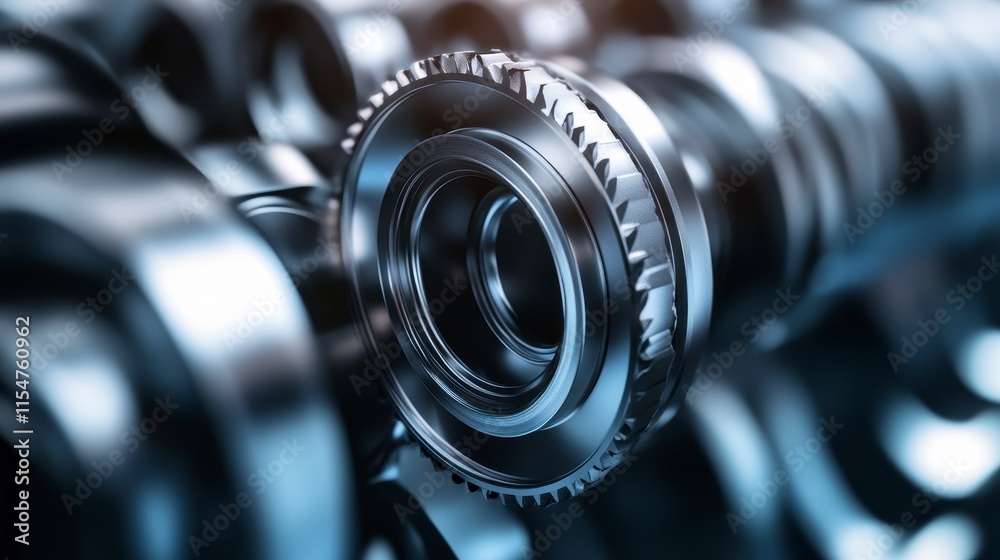 Close-up of metallic engine components, showcasing intricate gears and precision engineering. Close-up of metallic engine components, showcasing intricate gears and precision engineering.