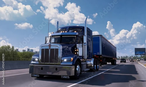 Wallpaper Mural American style truck on freeway pulling load Torontodigital.ca