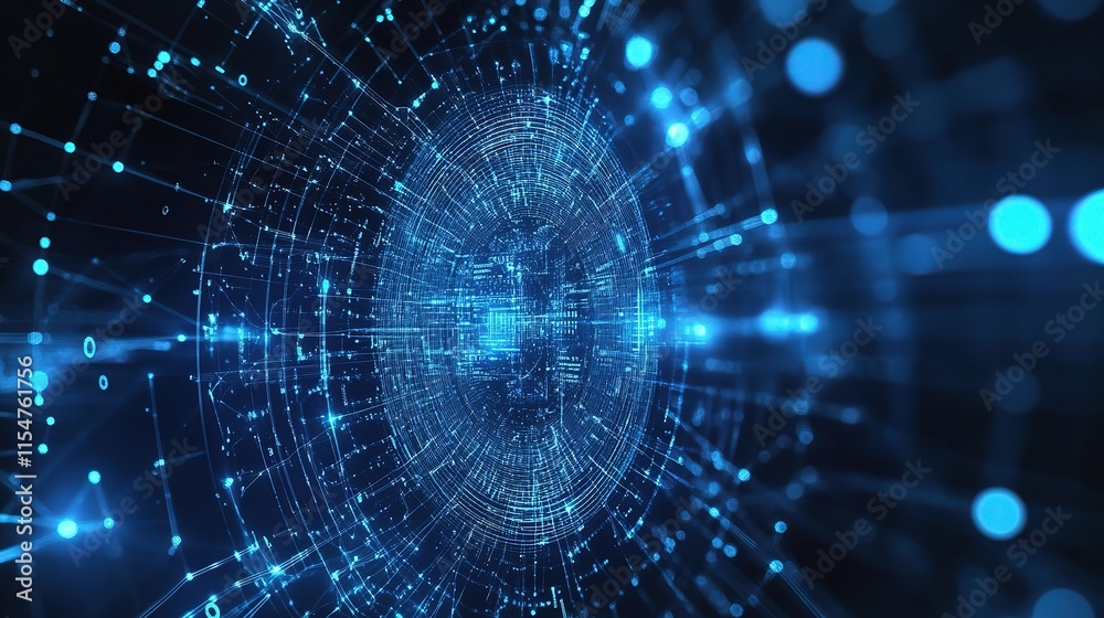 Abstract Blue Geometric Background with Technology Elements Abstract Blue Geometric Background with Technology Elements