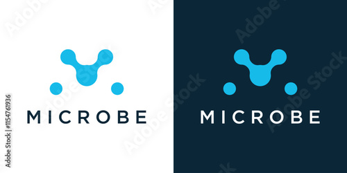 Simple M letter microbial logo, logo V technology. Virus, corona virus icon in line style. Editable stroke.